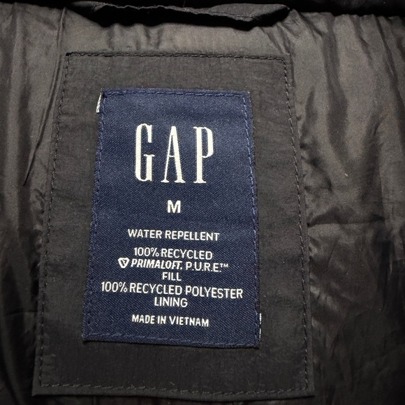 GAP Primaloft Puffer Midi Coat Black Fur Trim Hooded Winter Jacket M - Picture 8 of 13